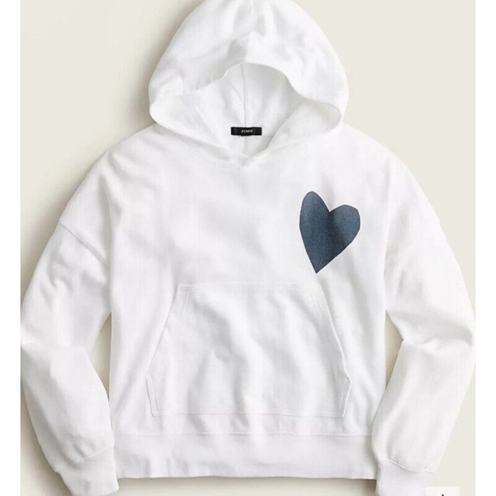 J. Crew Magic Rinse Hoodie With Heart Retro Casual Slouchy Loungewear White XXS